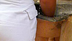 Maid fucked hard on sink, cum inside pussy