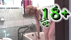 Sexy MILF Frina Shaves Her Pussy In Bathroom.