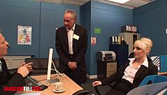 Women kneel and perform oral tasks to secure the job position