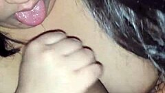 Detailed view of filipina asian bbw chick sucking and handjobbing that fat cock