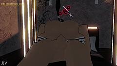 Roblox character riding a cowgirl in the game on full screen