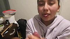 Girlfriend gives quick blowjob, can't let go of my dick in pov