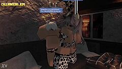 Roblox character riding a cowgirl in the game on full screen