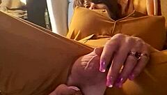 Fine ass tranny uses big dildo intensely