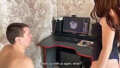 She wants to play with him but not computer games blowjob with ahegao and cum on tits