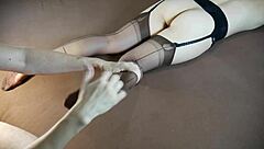 Horny Milf In Stockings Gets Soles Massaged