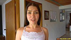 Skinny latina performs deepthroat on big cock before rough anal sex