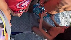 Wow, three friends bang a cute stranger in the park!