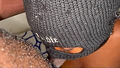 Black cougar rides big black cock in hotel room