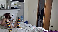 father-in-law licks skinny stepdaughter's pussy in bedroom