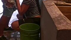 latina girlfriend gets ass fucked hard with anal creampie while washing clothes