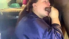 bbw gives sloppy blowjob to big black cock