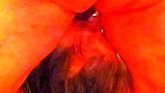 Mature woman intensely swallows my cock, gagging and choking while licking balls.