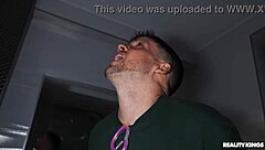 Is this party slut giving a blowjob?