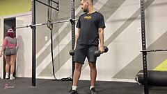 Personal trainer rips clothes and fucks redhead in gym toilet