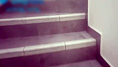 Intense Sex on Building Stairs with Lover While Cuckold Husband Watches Kissing and Touching