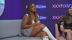 Latina milf carla morelli rides monster cock wildly in interview.