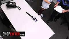 Her petite body sucked the security guard's dick like never before