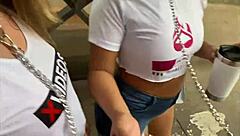 Brazilian beauties on leashes strut Sao Paulo streets for wild public domination!