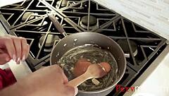 Descriptive getting head from big tits stepmom while making eggs before fertilizing her eggs.