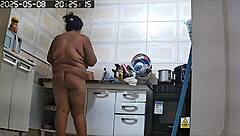 Hidden Camera Catches Neighbor Showing Her Huge Pussy While Cleaning