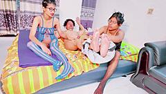 beautiful stepmom hints at joining stepbrother in a homemade threesome with face fucking and missionary