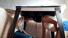 Lesbian Girls Hide Under Table To Masturbate From Stepparents