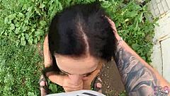 Horny Student Gives Blowjob Behind Garages With Cum