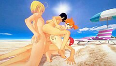 misty gets triple penetration on beach