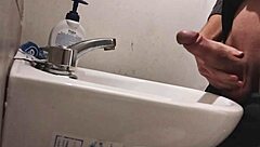 Resting Balls On Sink For Huge Cumshot