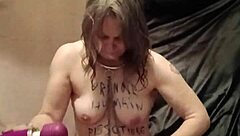 I am a slave in the human urinoir with toys and buttplug...