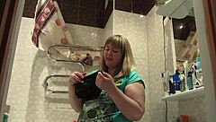 chubby milf sniffs other peoples panties masturbates and hides the panties inside her hairy pussy amateur fetish