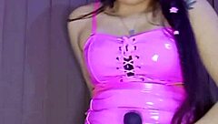 Beautiful 18-year-old European brunette masturbates solo with dildo, exciting and sexy