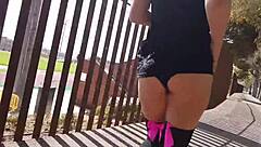 crazy squirt during outdoor public solo session