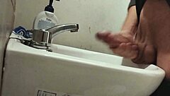 Resting Balls On Sink For Huge Cumshot