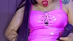 Beautiful 18-year-old European brunette masturbates solo with dildo, exciting and sexy