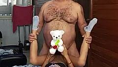 Young girl desires an old man for passionate encounter with muscular bodybuilder