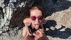 Horny couple fucks wildly on the beach during vacation