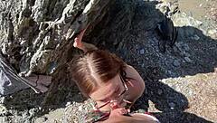 Horny couple fucks wildly on the beach during vacation