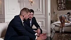 Seductive cleaner candie luciani tempts businessmen into dp fucking