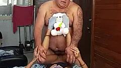 Young girl desires an old man for passionate encounter with muscular bodybuilder