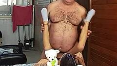 Young girl desires an old man for passionate encounter with muscular bodybuilder