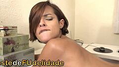 He caught the skinny brunette in lingerie and fucked her hard