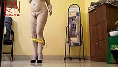 regina noir does yoga in office, watched by neighbors