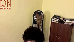 regina noir does yoga in office, watched by neighbors