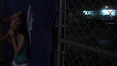 Bound slut in rough outdoor gangbang