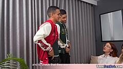 i get so emotional watching this cute geek teen get rough fucked by two latin alphas in the school corridor with her small tits and ass