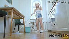 Mature cougar sweats on sofa to wet shaved pussy