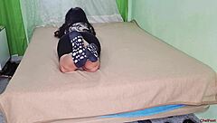 Masturbating before trainer fucks ass and cums on feet