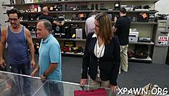 In the shop, beauty engages in rough sex with amateurs